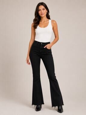 We The Free Raw Hem Denim High Rise Flared Jeans Black 30